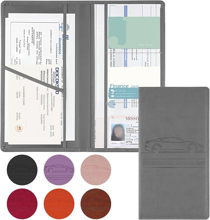 JUSTTOP 1Pack Car Registration and Insurance Holder,Car Document Holder for Cards License with Magnetic Shut,Vehicle Glove Box Car Organizer for Documents, Cards, License(Gray)