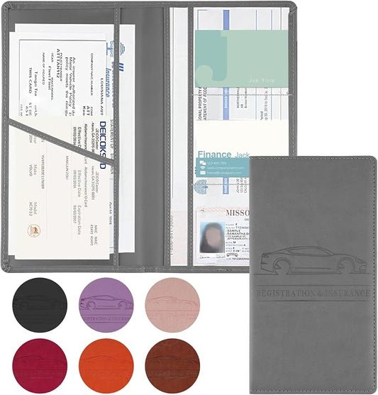 JUSTTOP 1Pack Car Registration and Insurance Holder,Car Document Holder for Cards License with Magnetic Shut,Vehicle Glove Box Car Organizer for Documents, Cards, License(Gray)