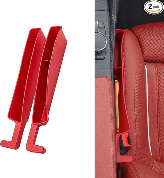 2PCS New Car Seat Gap Stopper with 2 Storage Areas，Car Seat Gap Storage Organizer for Phone Keys Wallet，Universal Car Seat Gap Filler Interior Accessories (Red)