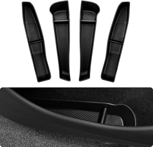 BASENOR 2026 Tesla Model Y Juniper Door Side Storage Box, (Emergency Button Safety) Door Side Pocket Organizer Tray, Waterproof TPE Front & Rear Slot Pocket Liners for 2025 2026 Model Y Juniper