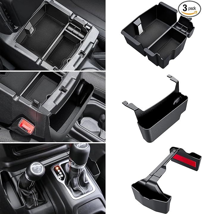 Eamplest Center Console Organizer for Jeep Wrangler JL/JLU 2018-2026 & Gladiator JT 2020-2024 2025 2026 Accessories Gear Shift Side Tray Organizer, Hanging Armrest Storage Box - 3PCS (Not for JK/JKU)