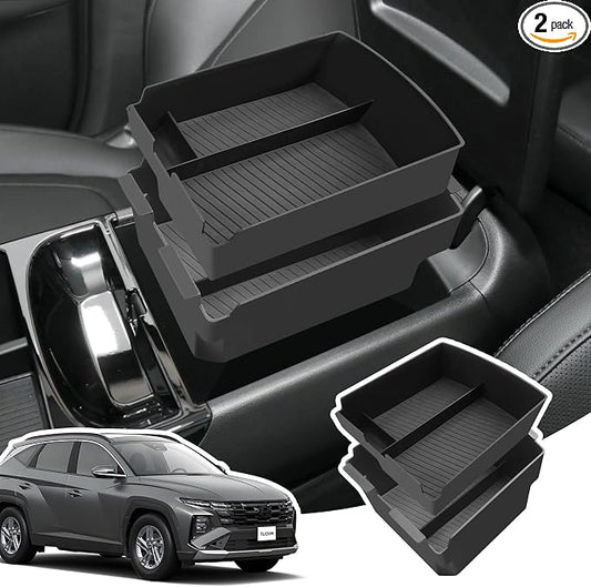 Double-Layer Center Console Armrest Organizer for 2026 2025 Hyundai Tucson(Limited)/Tucson Hybrid/Tucson Plug-in Hybrid, 2026 2025 Hyundai Tucson accessories-ONLY Fit Electronic Shift