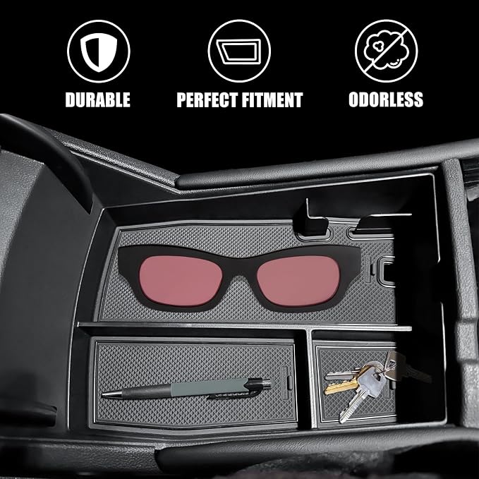 Muslogy 24 NEW Center Console Organizer Compatible with 2024 2025 2026 Volkswagen Atlas/Cross Sport Accessories Armrest Box Console Tray with Coin Holder Storage Insert (Center Console Tray)