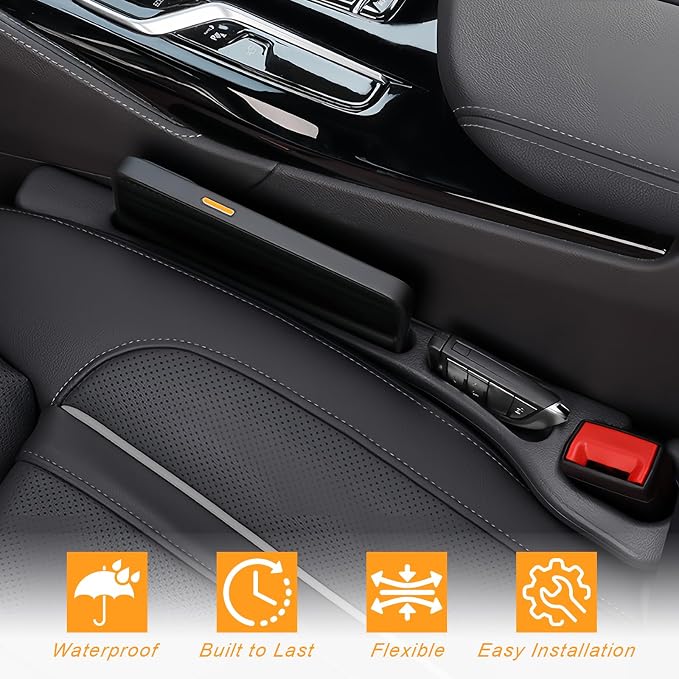 2 Pack Black Car Seat Gap Filler Organizer, Universal Car Seat Gap Plug with Seatbelt Slot, Anti-Drop Organizer for Keys Phones Storage for Auto Truck SUV