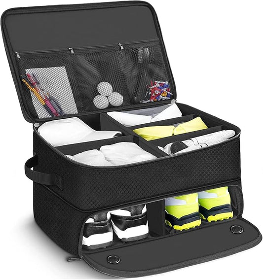 2 Layer Golf Trunk Organizer, Golf Gifts for Men, Car Organizers and Storage with Separate Ventilated Compartment for 2 Pair Shoes, Waterproof Car Organization Bag, Gifts for Golfers