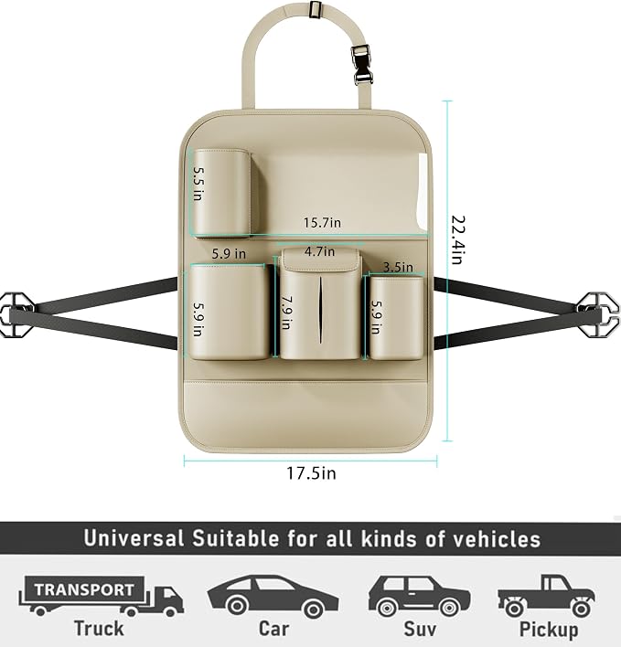 GMQ Backseat Car Organizer with Touch Screen,Protectors Kick Mats Travel Accessories for Kids,Multifunctional Seat Back Organizer Car Travel Organizer Accessories (Beige, 1PC)