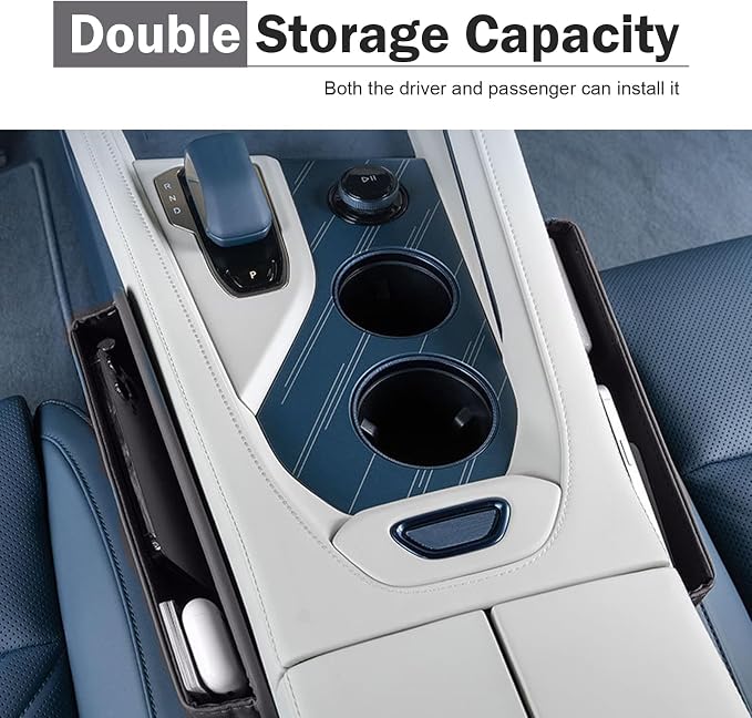 Car Seat Gap Organizer, Leather Multi-Pocket Storage Pouch, Automotive Seat Gap Organizer for Phone, Keys & Small Items, Universal for Most Cars (Gray)