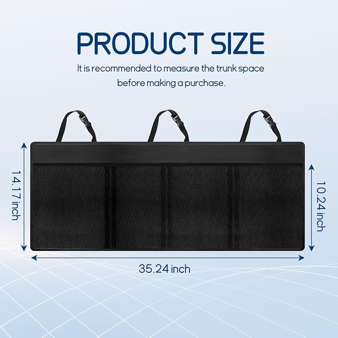Car Trunk Organizer, Space Saving Backseat Hanging Storage with 4 Large Pockets, Super Capacity Vehicle Trunk Organizer Bag, Universal for Cars SUVs Trucks Vans, Car Accessories (Regular)