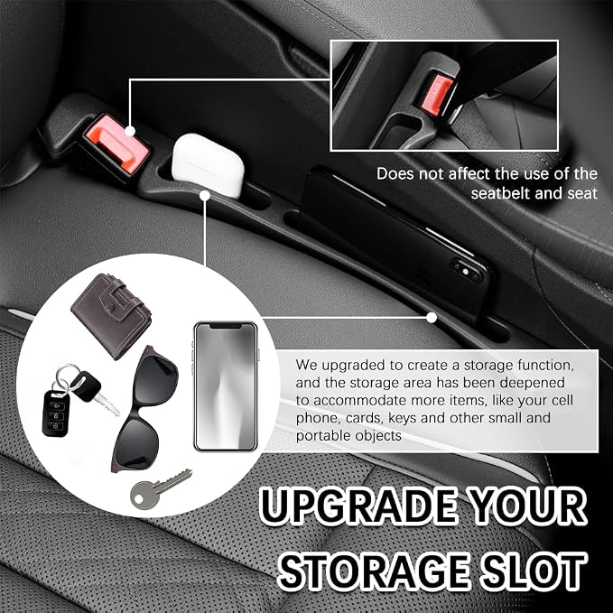 2PCS 2026 New Car Seat Gap Filler Organizer,Deepened No Drop Car Gap Seat Filler with Storage Slots & Reserved Charging Hole,Universal Cars Seats Gaps Plug Cars Interior Accessories