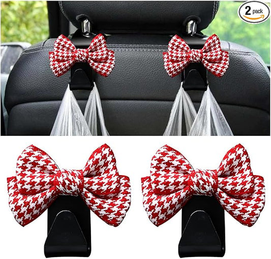 Mandark 2PCS Car Seat Headrest Hooks, Cute Bow Vehicle Hooks for Purses and Bags, Automotive Purse Hook Hanger Interior Decoration Accessories, Universal for SUV, Sedan, Truck (Red/Small)
