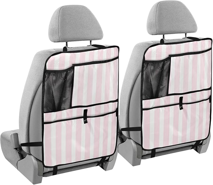 Pink and White Stripes 1 Pack Backseat Car Organizer with Storage Pockets Seat Back Organizers for Kids Kick Mats Backseat Protector Automotive