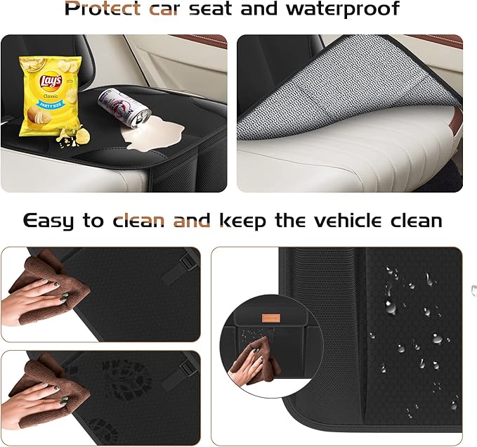 SMART ELF Non-Slip Backing Backseat Car Organizer Kick Mat with Storage Pockets, Large Waterproof Baby Car Seat Protector for Leather and Fabric (Black)