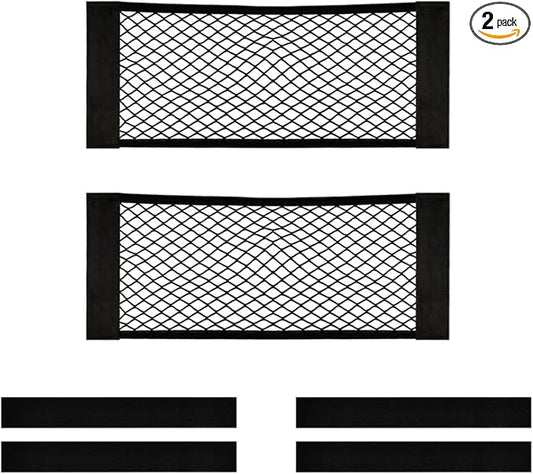2PCS Car Cargo Net with Adhesive Tape,Storage Mesh Pocket(9.8×23.6in)