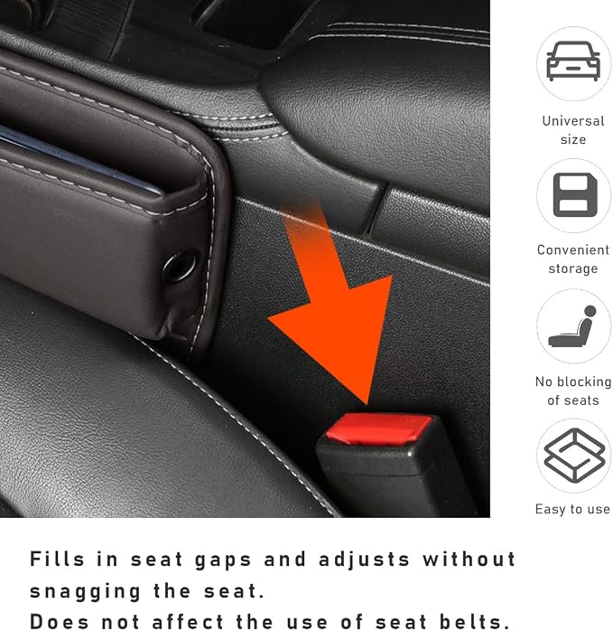 Kewucn Car Seat Gap Organizer, Adjustable Leather Front Seat Gap Filler Storage Box, Multifunctional Auto Console Side Pocket Organizer for Phone Glasses Key Card, Car Accessories (Beige)