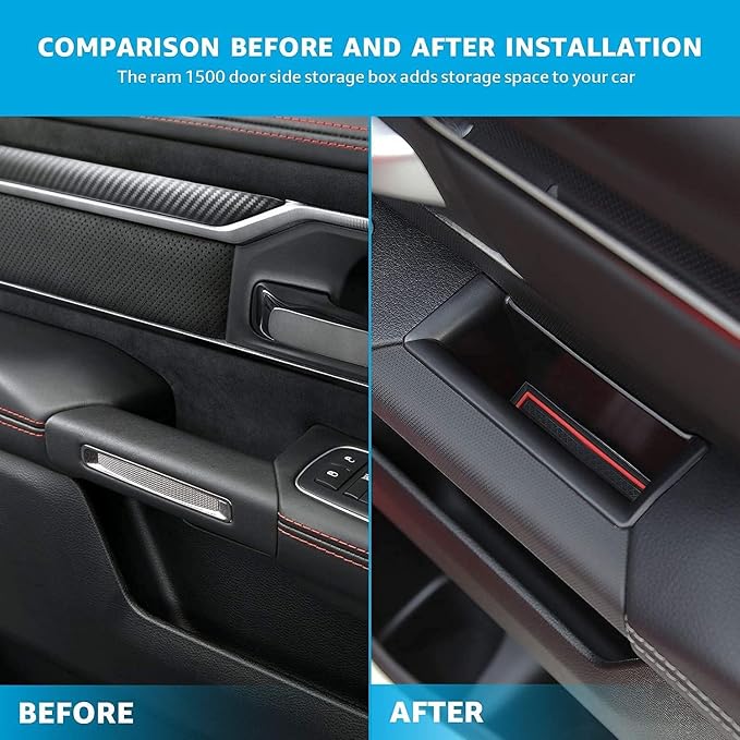 Motrobe for Ram 1500 Door Side Storage Tray 2026 2025 2024 2023 2022 2021 2020 2019 Ram 1500 Door Side Organizer Door Pocket Insert with Red-Lines Mats 4 PCS, Not Fit Ram 2500 3500