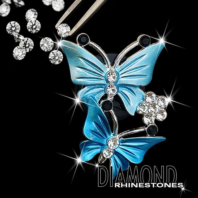 Car Air Fresheners Vent Clips for Women, Cute Dual Butterfly Diamond Rhinestone Air Freshener Vent Clip Sparkly Bling Car Accessories for Women (Blue)