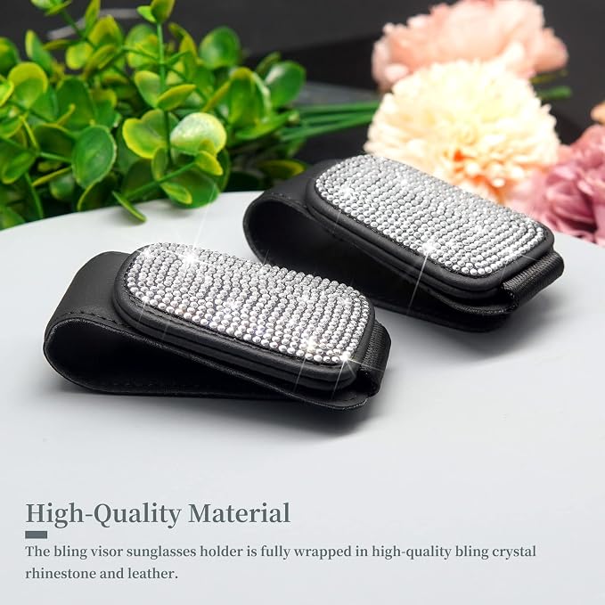 Yuchew Bling Sunglass Holder for Car Visor Magnetic Leather Sunglasses Visor Clip, Eyeglass Hanger Ticket Card Clip