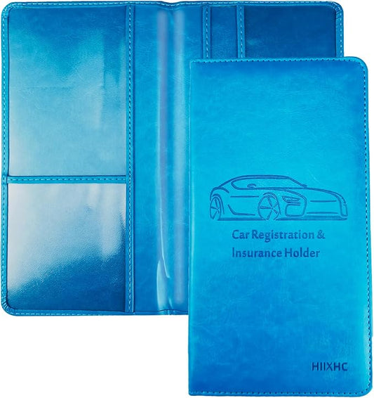 Car Registration and Insurance Card Holder - Leather Vehicle Glove Box Automobile Documents Paperwork Wallet Case Organizer for ID, Driver's License, Key Contact Information Cards - Men&Women