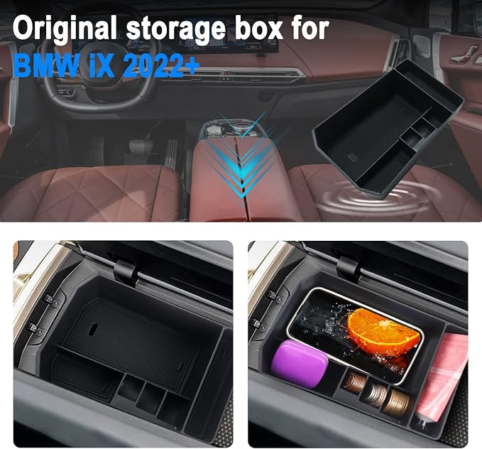 SHAOHAO 2026 iX I20 Console Organizer Tray Fit for 2022 2023 2024 2025 2026 iX Accessories Console Organizer 2023 2024 2025 2026 iX xDrive50, M60 Storage Box Insert Armrest Console Tray