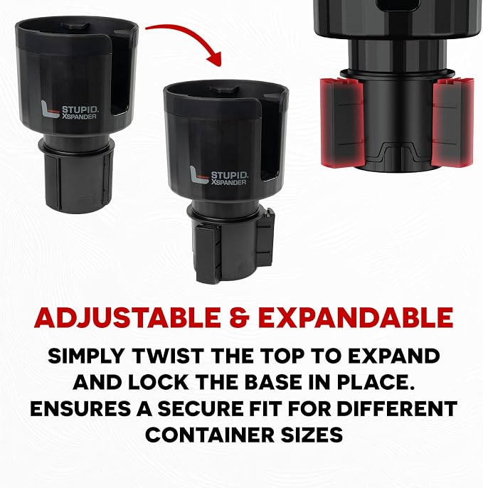 Stupid Technologies - XSpander – Universal Cup Holder Expander for Yeti, Hydro Flask & Big Bottles – Adjustable, Durable, Car Compatible – Black