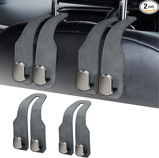 Car Seat Headrest Hooks for Purses and Bags, 2 Pack Bag Purse Holder for Car With Double Metal Hooks, Car Purse Hanger, Headrest Back Seat Handbags Hook Cute Hanging Accessories, Grey