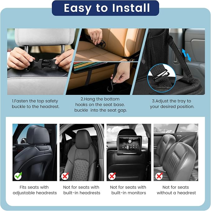 MoKo Car Organizer Back Seat, Backseat Car Organizer with Foldable Table Tray, 8 Pockets, Back Seat Organizer with Transparent Tablet Pocket for Road Trip, 600D Oxford Cloth, 2 Pack, Black