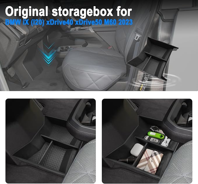 SHAOHAO for 2023 2024 2025 BMW iX Under Console Organizer, Fit for 2022 2023 2024 2025 BMW iX xDrive50, M60 Lower Organizer Tray Insert Storage Box 2023 2024 2025 iX I20 Accessories Console Tray