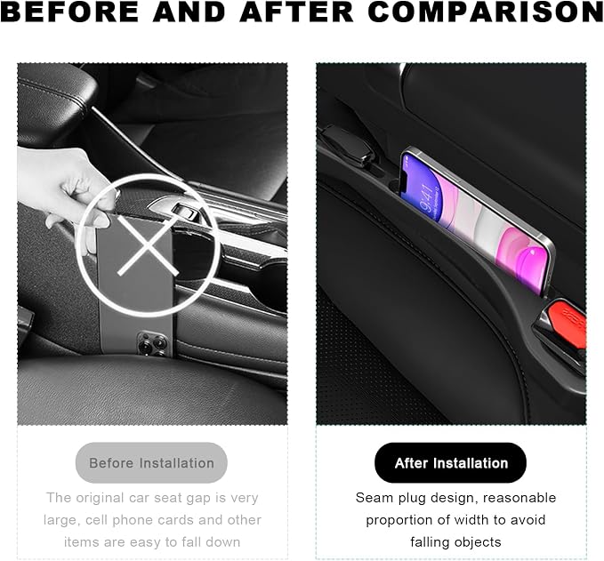 2 PCS Car Seat Gap Filler, Multifunctional Side Seat Gap Stopper Organizer with Phone Holder, Automotive Crevice Blocker Plug Between Seats Console to Prevent Dropping (Black)