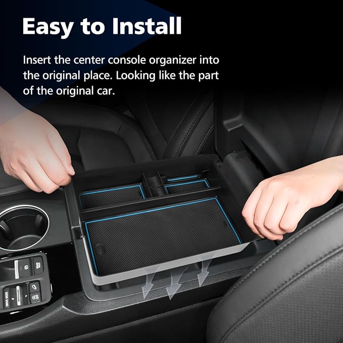 FIILINES Center Console Organizer for Honda Pilot 2023-2025/Ridgeline 2024-2025/Passport 2024-2026, Center Console Tray Secondary Armrest Storage Box ABS Insert Container with Anti-Slip Mats