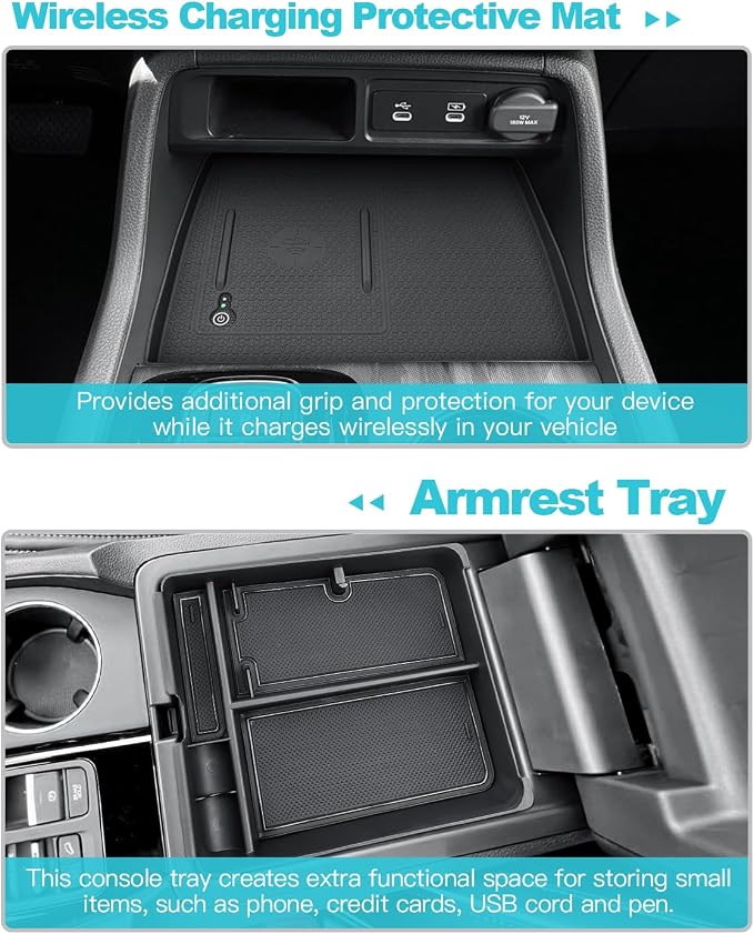 CDEFG 3Pcs Center Console Organizer for 2026 Honda Passport (RTL/TrailSport Elite/TrailSport) Accessories Middle Console Storage Box Cup Holder Wireless Charging Console Mat