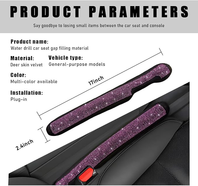 2PCS Bling Car Seat Gap Filler, Sparkling Rhinestone Side Seat Gap Blocker Stop Things from Dropping, Soft Foam Car Truck Filler Blocker Fill The Gaps Between Seats and Console (Pink)
