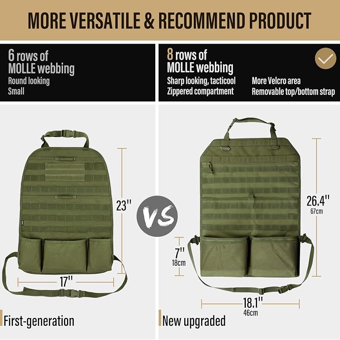WYNEX Car Seat Organizer, Molle Backseat Cover Organizer Protector with Sling Rack, Visual Pocket and Patch, Universal Vehicle Fits for F150, Jeeps, Pickups & Trucks for Road Trips