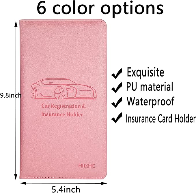 Car Registration and Insurance Card Holder - Leather Vehicle Glove Box Automobile Documents Paperwork Wallet Case Organizer for ID, Driver's License, Key, Cards - Car Accessories for Women&Men