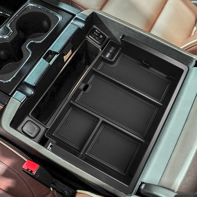 Full coverage Center Console Organizer Compatible with 2014-2018 GMC Sierra 1500 /Chevy Silverado 1500 Accessories 2015-2020 Yukon XL/Tahoe Suburban Insert Armrest Storage ABS Plastic, Black