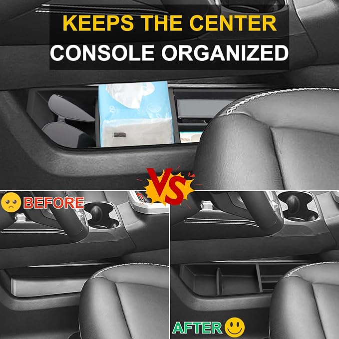 Lower Center Console Organizer Tray Compatible With 2026 2025 Gmc Terrain (Elevation Denali At4) Console Storage Interior Accessories - TPE, Black