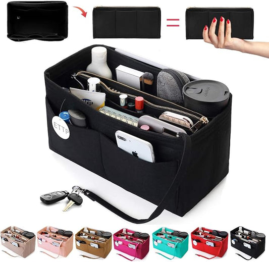 Purse Organizer Insert, Felt Tote Organizer Insert With Metal Zipper, Handbag Organizer For Speedy, Neverfull, Tote, Handbag, 7 Colors 5 Sizes