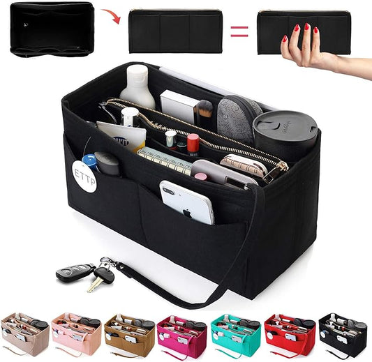 Purse Organizer Insert, Felt Tote Organizer Insert With Metal Zipper, Handbag Organizer For Speedy, Neverfull, Tote, Handbag, 7 Colors 5 Sizes
