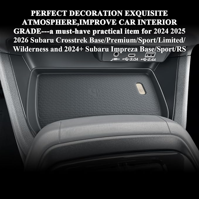 BIBIBO 2025 2026 Crosstrek Center Console Wireless Charging Mats for 2023-2026 Subaru Crosstrek&2024 2025 2026 Subaru Impreza Console Insert Charging Mats Crosstrek 2024 2025 2026