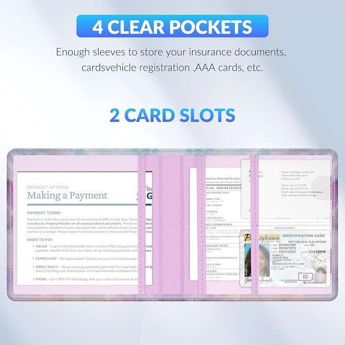 Car Registration and Insurance Card Holder，Vehicle Glove Box Car Organizer，Accessories Case for Storing Driving Licences, Cards, Documents