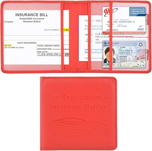 Cacturism Car Registration and Insurance Holder, Vehicle Glove Box Car Organizer Men Women Wallet Accessories Case for Cards, Essential Document, Driver License, Red