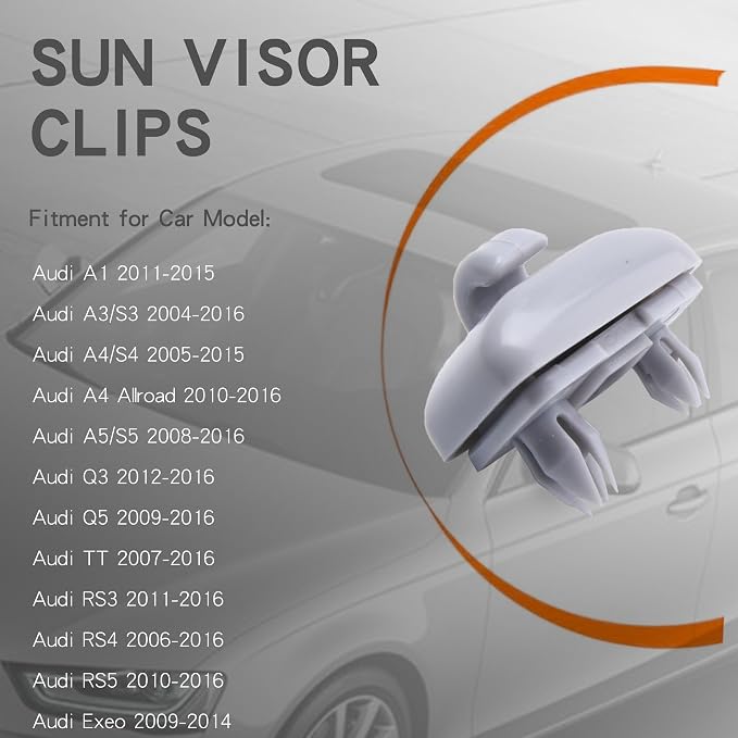 2PCS Inner Sun Visor Clips, Upgraded Car Visor Holder Hook Compatible with Audi A1 A3 A4 A5 Q3 Q5 S3 S4 S5 TT, OEM: 8U0857562A 8E0857562 (Gray)