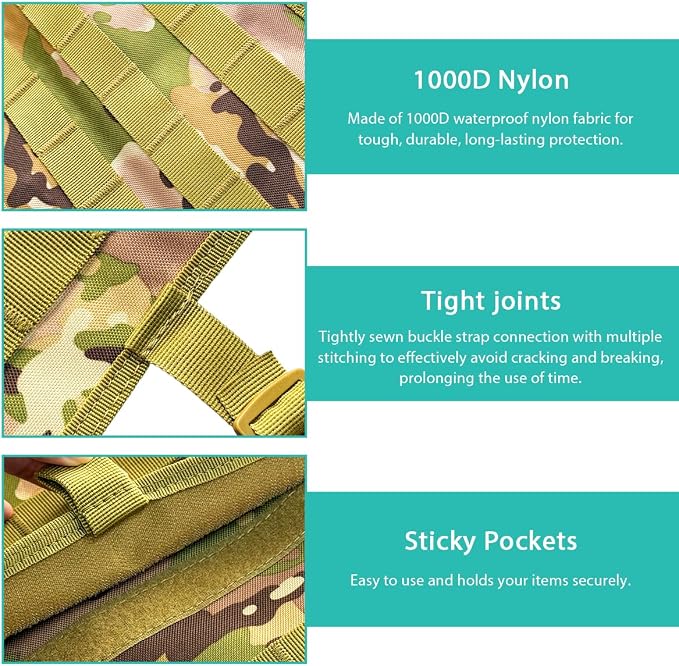 2 PCS Car Seat Back Organizer, Tactical MOLLE Sag Proof Vehicle Panel Backseat Cover Protector, Universal Molle Nylon Storage Bag Seat Back Hanger Pad for Car Truck SUV Pickup (Camouflage CP)