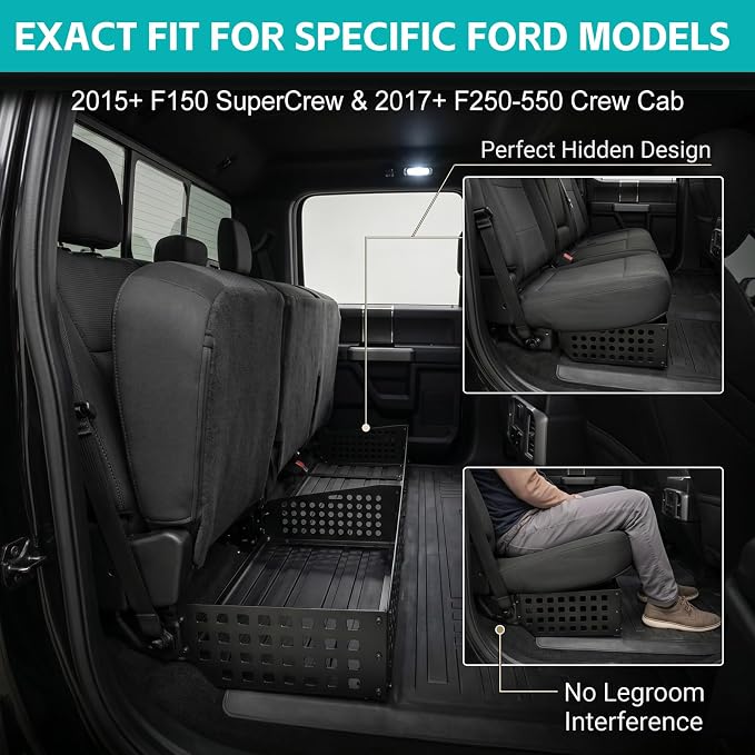 Adjustable Capacity Under Seat Storage Molle Panel with Removable Divider for 2015-2026 F150 Supercrew & 2017-2026 F250 F350 F450 F550 Crew Cab Accessories, Underseat Organizer for F-150 Accessories