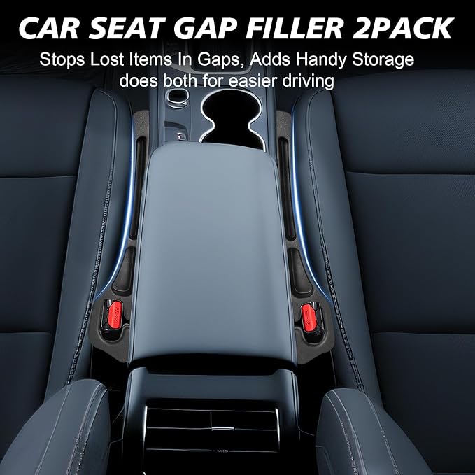 Car Seat Gap Filler 2 Pack, Built-in Storage Slot & Seat Belt Pass-Through Design, No-Readjust Gap Blocker Organizer for SUV Truck Sedan, Universal Fit Car Interior Accessories-487