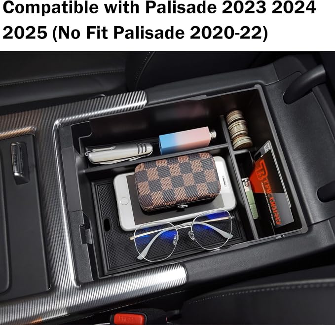 TACORBO Center Console Organizer Compatible with Hyundai Palisade 2023 2024 2025 Accessories, Armrest Insert Tray, ABS Black Glove Box Secondary Storage(No Fit Palisade 2020-22), Black