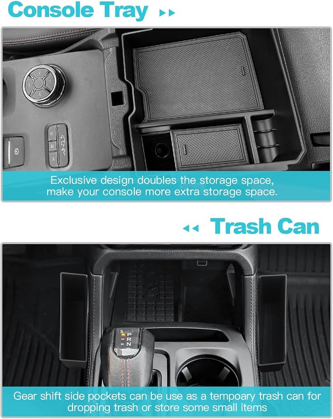 CDEFG 3Pcs for 2026 Ford Ranger Center Console Organizer for 2026 Ford Ranger (Raptor/Lariat/XLT/XL) Accessories Middle Console Tray Armrest Storage Box Gear Shift Side Pocket Trash Can