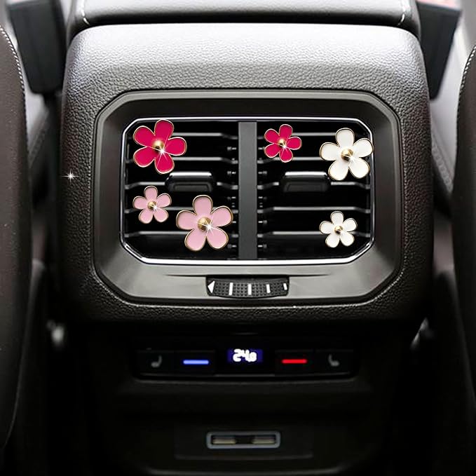 Daisy Air Vent Clips - 6 Pcs Cute Flower Car Diffusers + Mask Hook (Mixed Color)