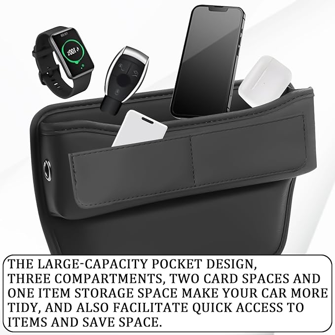 msyuusr Car Seat Gap Filler Organizer, Front Seat Leather Storage Box, Car Organizers and Storage, Car Accessories for Women Men, Car Seat Gap for storage Phones, Glasses, Keys, Cards (Black)