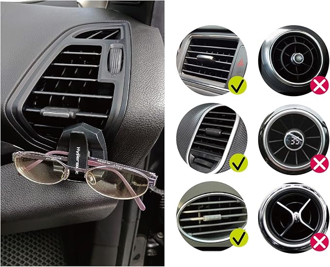 Hypersonic 2-Pack Sunglass Holder for Car Sun Visor, Air Vent Eyeglass Holder Clip Universal Durable Glasses Mount Car Mask Hanger Hook
