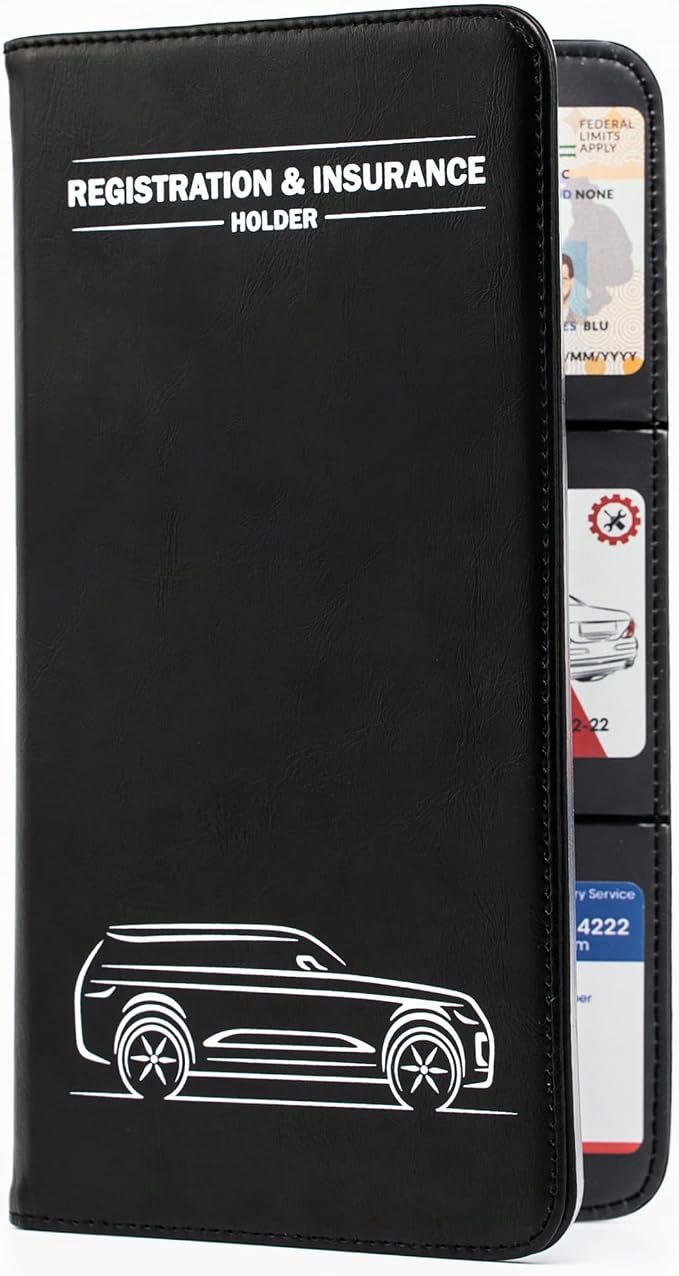 CANOPUS Car Registration & Insurance Holder, Vehicle Glove Box Organizer and Document Holder, Wallet for Auto - Includes 2 Sets of EZ Pass Strips, SUV